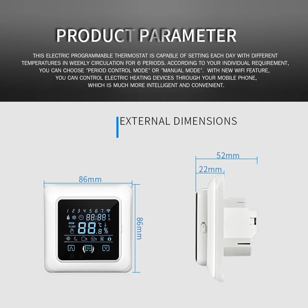 Trådlös programmerbar termostat med wifi elvärme med lcd pekskärm smart golvvärmepanna