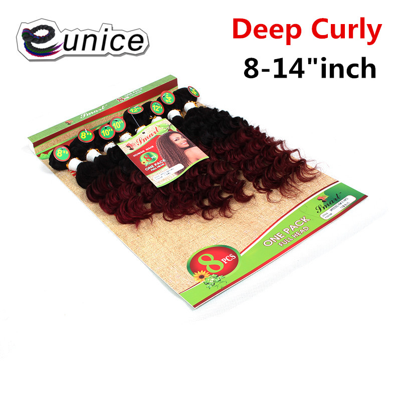 Eunice Ombre Hair Extensions Kinky Curly Weave Synthetic Hair Bundles 8pieces/lot 1 Pack 8-14"INCH: Red
