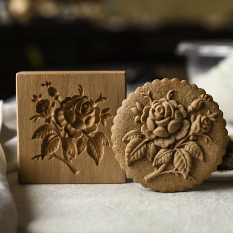 3D Houten Bakvorm Cookie Biscuit Druk Stempel Mallen Prachtige Levendige Patroon Bakvorm Dennenappels Bloemen Windmolen