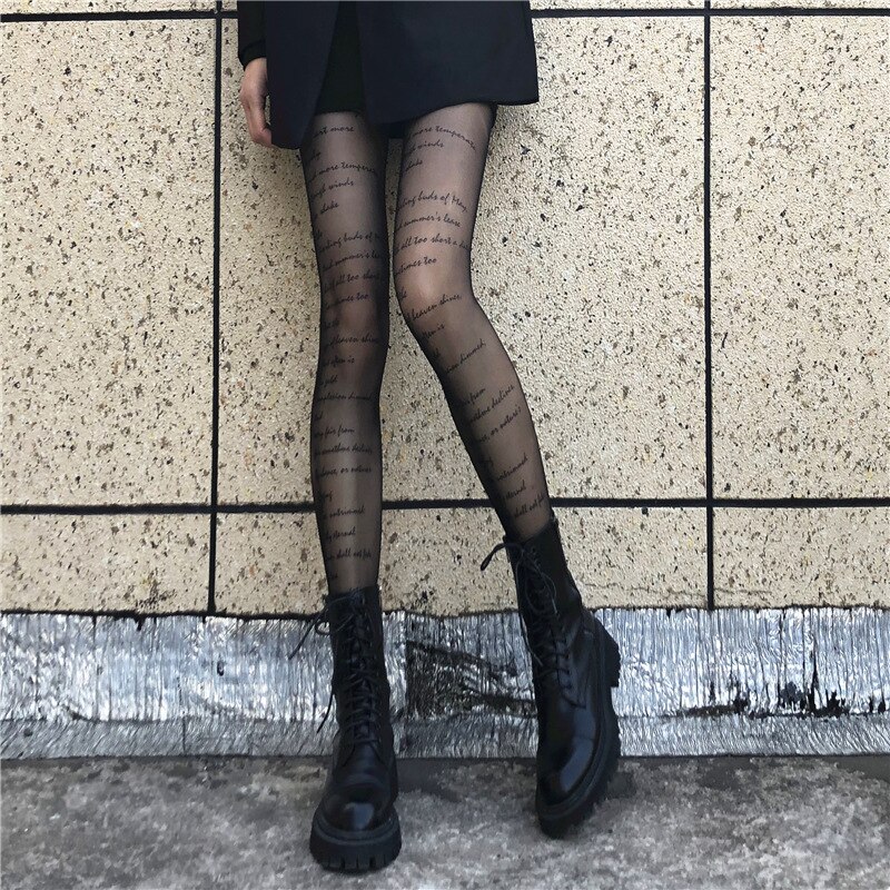 Engels Letters Medias Zwarte Kousen Dunne Panty Sokken Zwart Ins Nachtclub Girl Kousen Jk Zwarte Zijden Sokken Vrouwelijke: Black Letter
