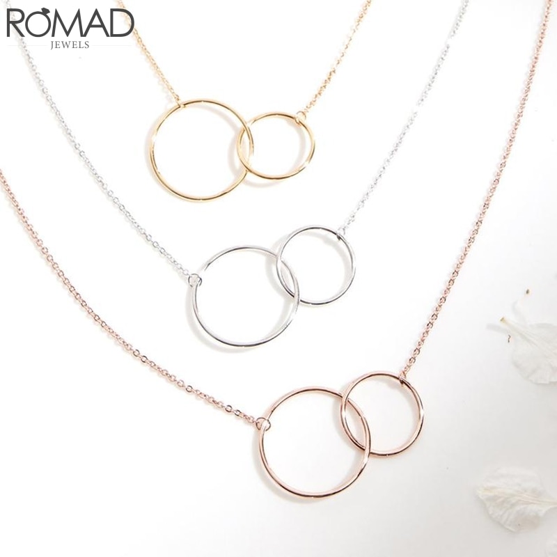 Romad 100% S925 Sterling Silver Jewelry Cold Wind Double Circle Bracelet Geometric Two Circle Necklace Jewelry For Women