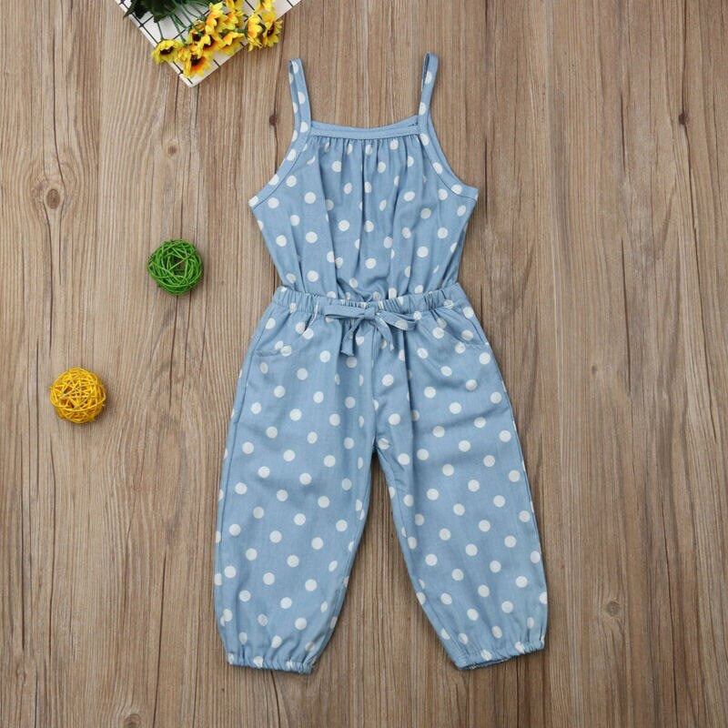 Pudcoco, ropa para niñas pequeñas, pantalones vaqueros sin mangas con babero, mono con tirantes de lunares, pantalones, conjuntos de verano para niños, pelele