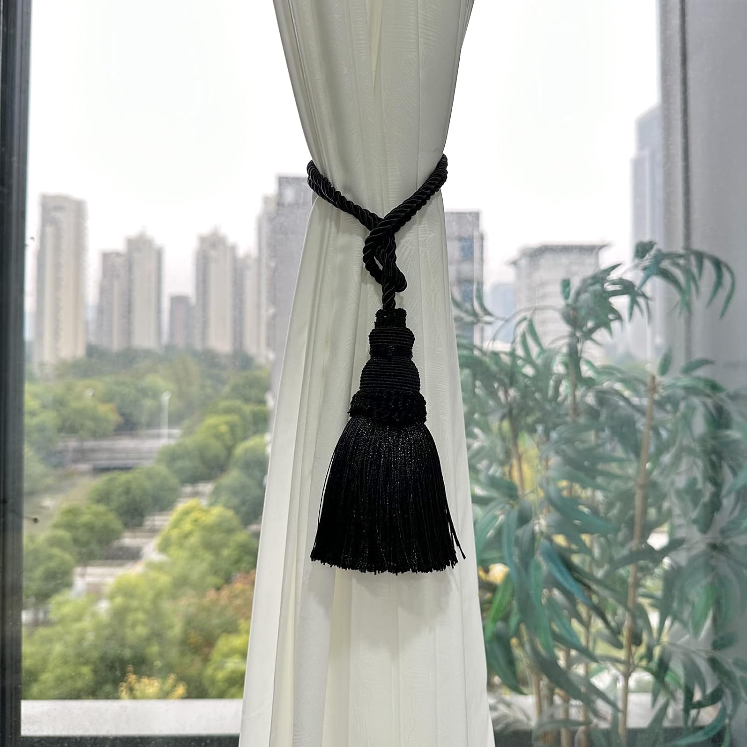 Paquete de 2 alzapaños de cortina con borlas, alzapaños de cuerda hechos a mano, decorativos para el hogar, la Oficina y el Hotel, para la ventana del hogar y la Oficina