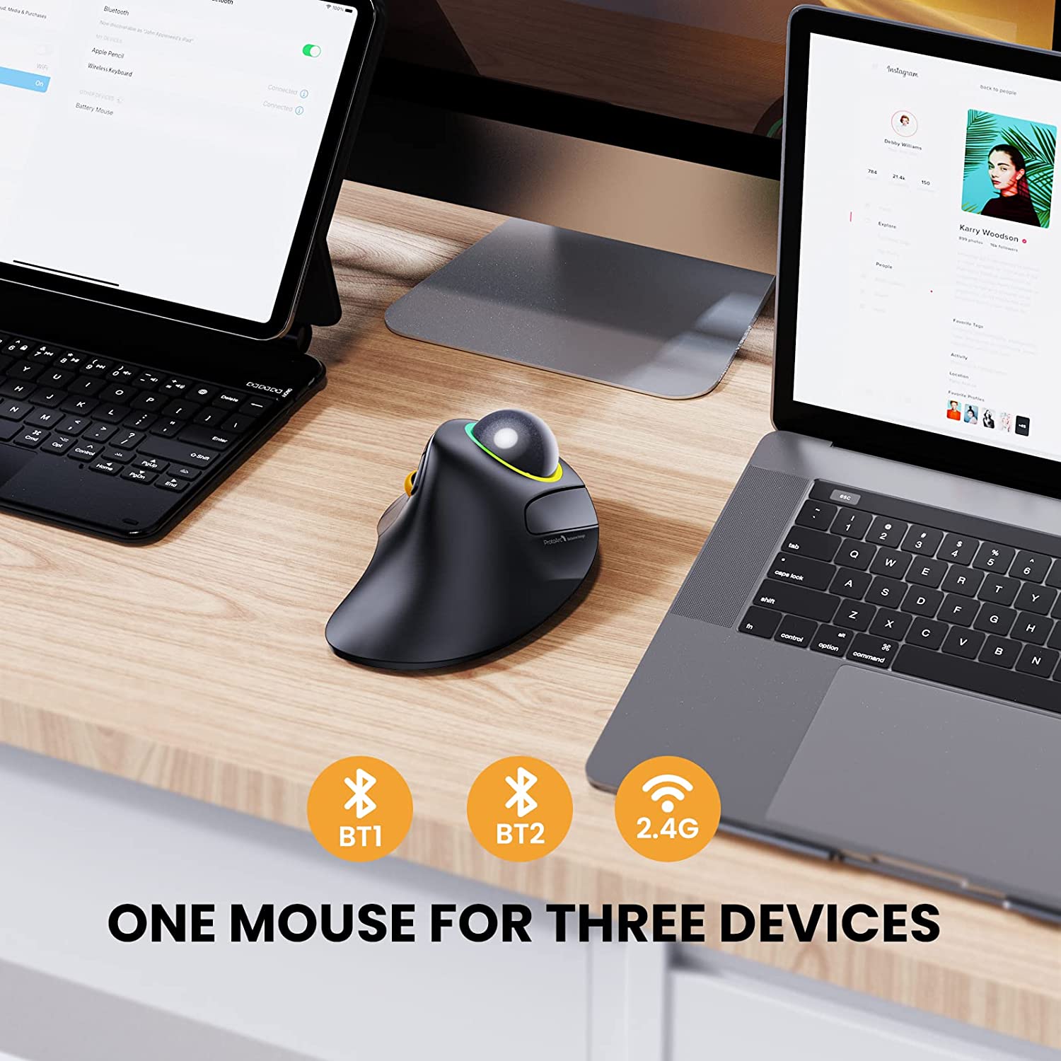 ProtoArc EM03 Draadloze Bluetooth Trackball-muis Oplaadbare ergonomische RGB-achtergrondverlichting Rollerball-muizen voor Windows Mac iPad