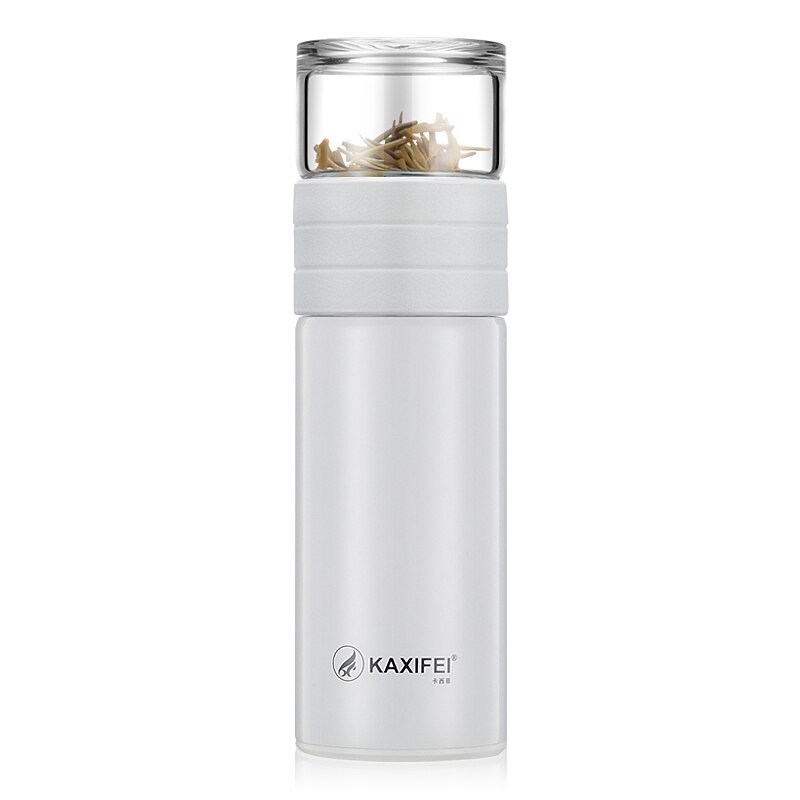 Glass Tea Thermos Vacuum Cup Thermoses Tea Mug Cup Thermos Temperature Display Glass Bottle Tea Infuser Thermal Cup Mug: White-400ML