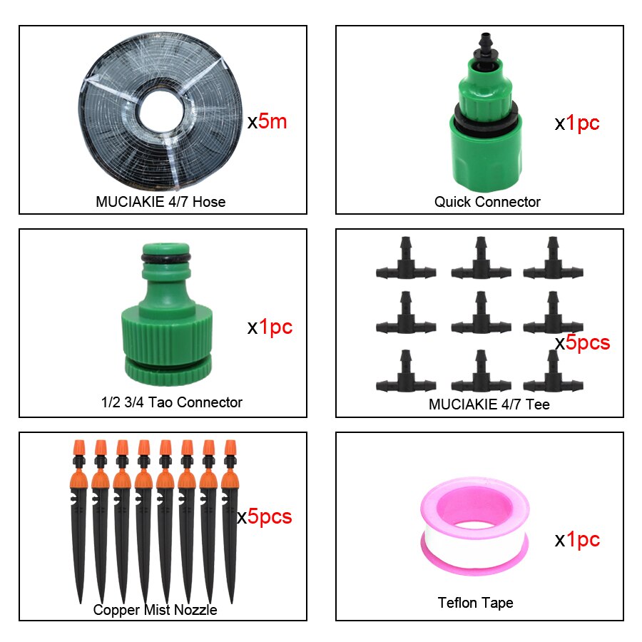 Muciakie 30m 8/11mm 4/7mm slang micro water irrigatiesysteem tuin timer spray zelf water gevende kits met verstelbare druppelaar: 5m 4 l 7 kit