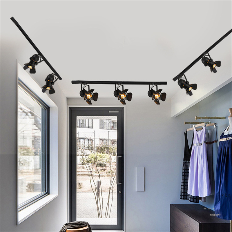 Plafoniere moderne a LED Lampade da binario in ferro retrò americano Loft Industriale E27 Bar Cafe Illuminazione industriale Apparecchi di illuminazione per proiettori