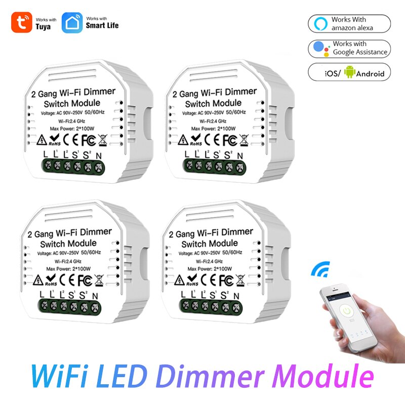 2 Gang 2 Way Tuya Smart Life WiFi Smart Light Dimmer Switch Module Remote Control Works With Alexa Google Home Smart Home