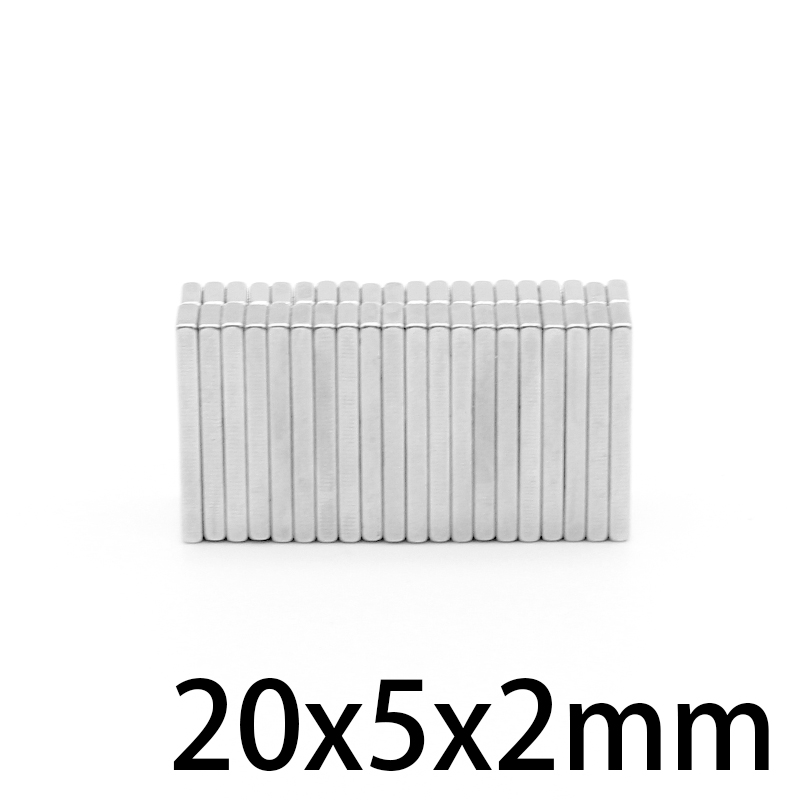 10/20/50/100/150/200 stk 20 x 5 x 2 sterke blokkmagneter  n35 permanente neodymmagneter 20*5*2 rektangulære sjeldne jordarters magneter 20 x 5 x 2mm