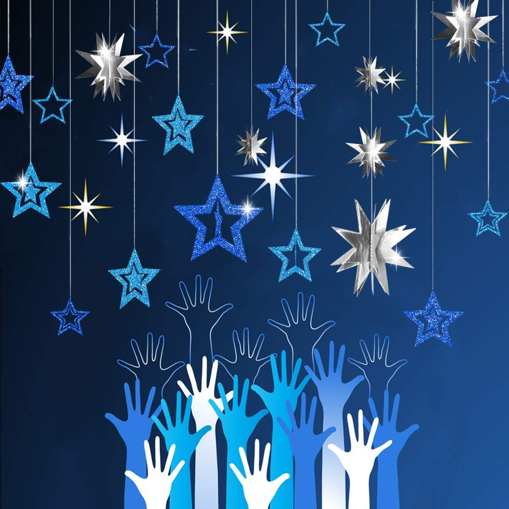 Frozen Birthday Party Glitter Silver Hollow Star Garlands Metallic 3D Star Hanging Paper Garlands Baby Shower Party Supplies