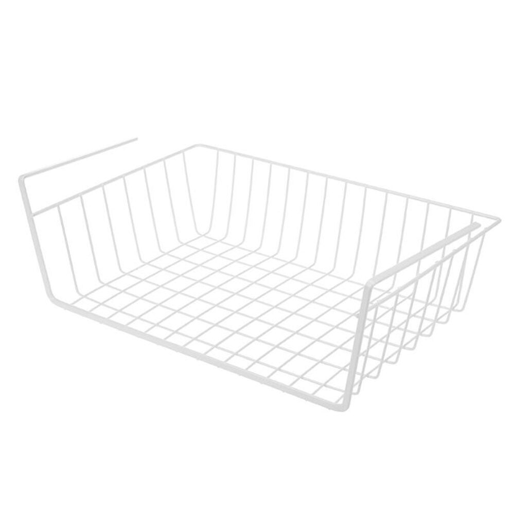 Platsbesparande metallkorg förvaringsställ under skåp garderob skrivbord multifunktionsförvaring korg hylla kläder hängande hållare: Vit
