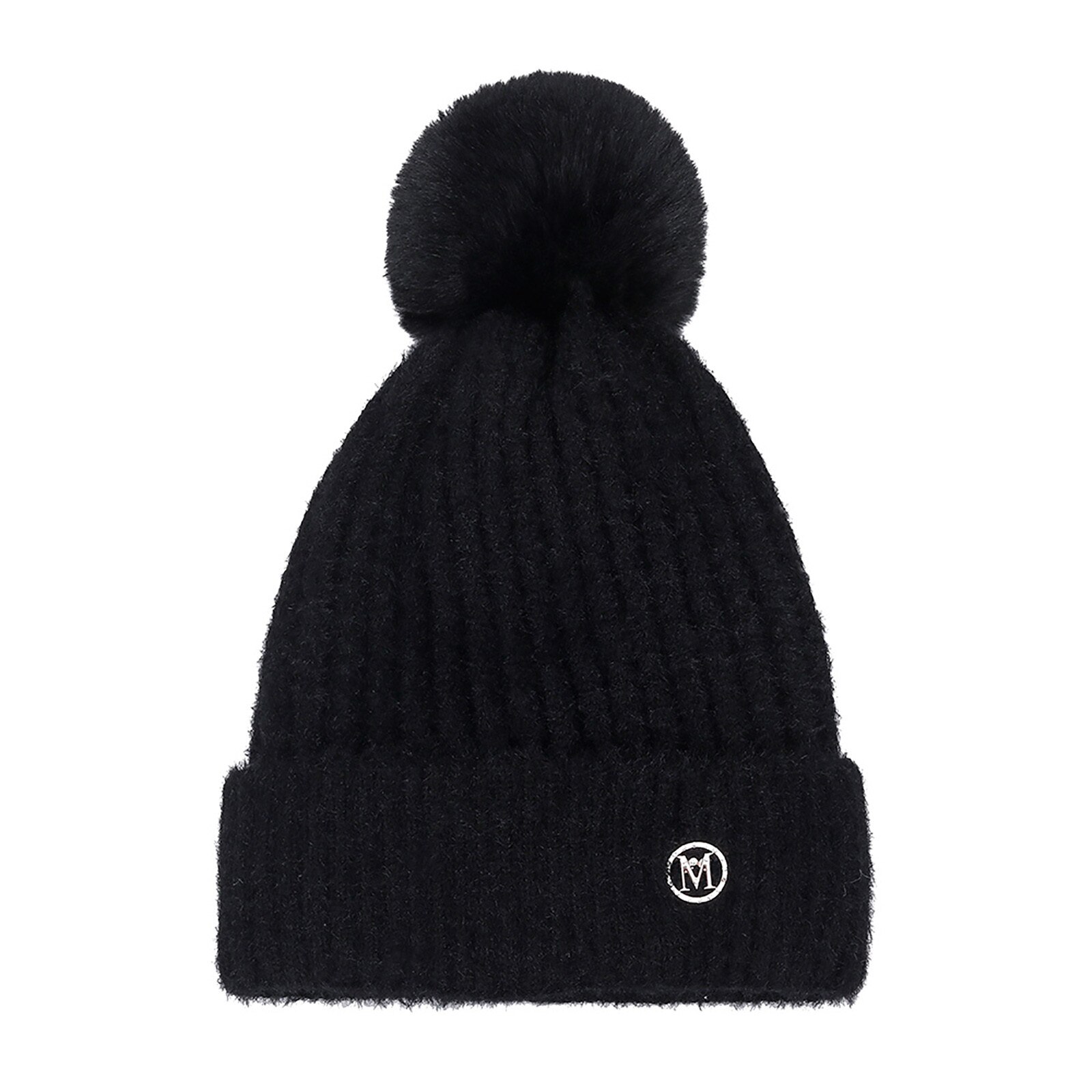 Gorro de lana cálido para mujer, gorro de lana cálido para Otoño e Invierno: Black
