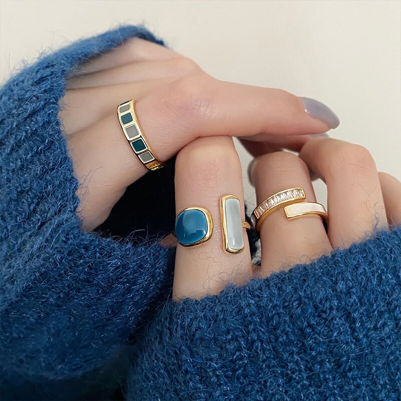 Anillos esmaltados de colores para mujer, anillo de ópalo de cristal de circón ajustable, anillo de compromiso de boda, joyería de estilo coreano, Bague