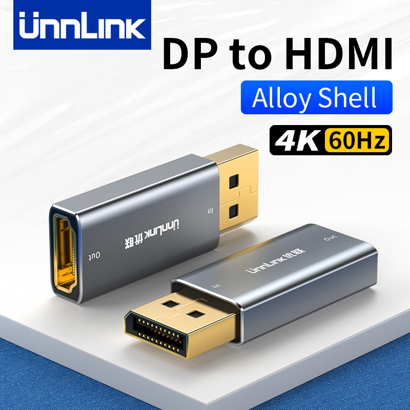 Unnlink Adapter 4K DisplayPort na HDMI DP męski na żeński Konwerter HDMI do karty graficznej PC Laptop na monitor HD TV Projektor