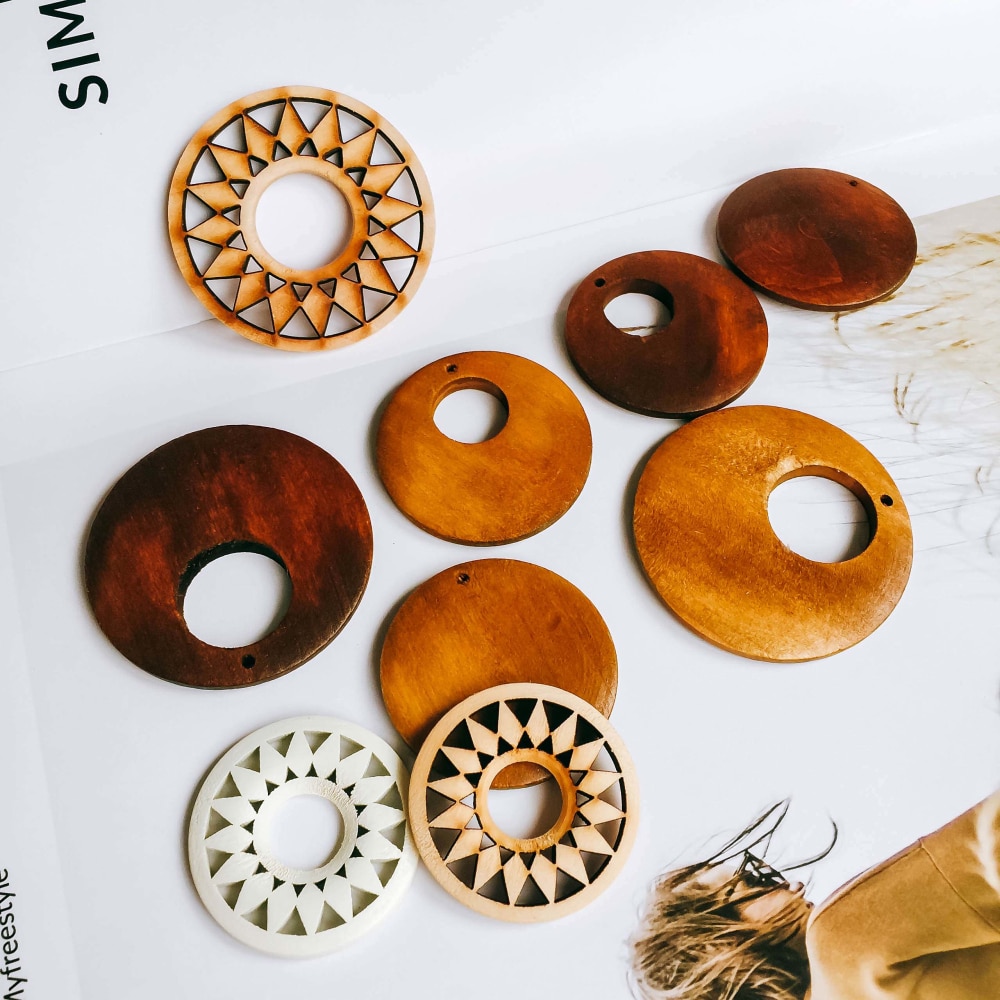 ZEROUP Wooden Round Eardrop white bronze Color Pendant earring Accessories Necklace Charms Jewelry Finding Diy Material 8pcs