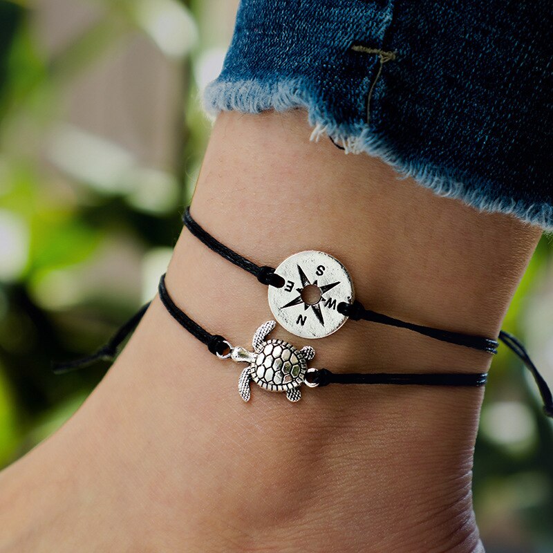 Zomer Strand Turtle Shaped Charm Rope String Enkelbanden Voor Vrouwen Enkelband Vrouw Sandalen Op De Been Chain Foot Sieraden: JL001E