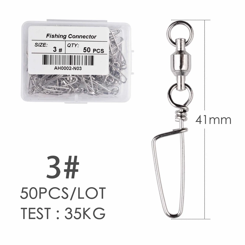 50pcs Fishing Ball Bearing Swivel with Coastlock Snap 0-6# Stainless Barrel Swivels Hook Lure Fishing Connector Tackle Box: Red