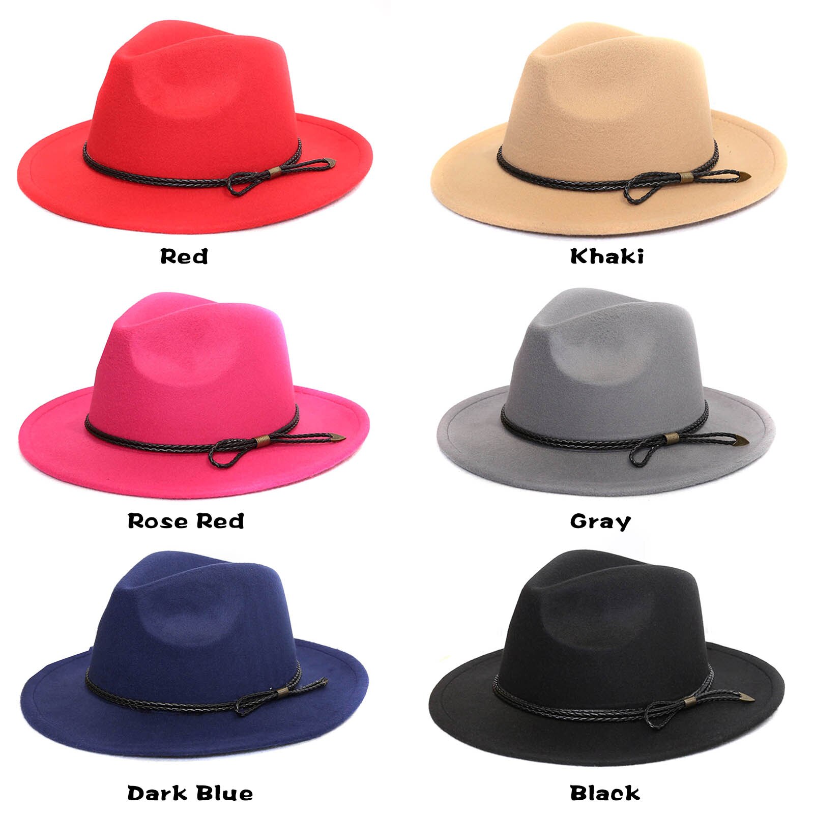 Sombrero de lana con cinturón de borde ancho para mujer, gorro estilo Retro,