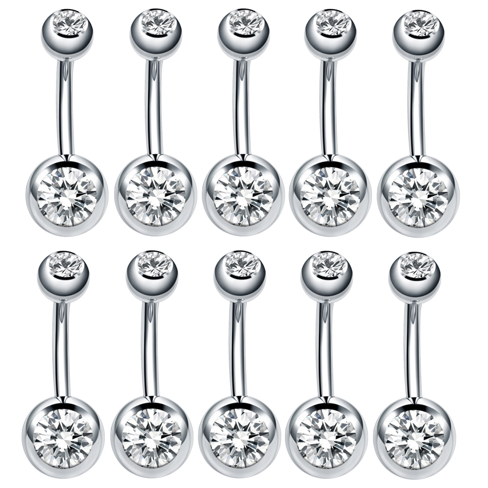 Piercings de Ombligo de acero inoxidable para hombres y mujeres, pendientes de Ombligo, anillos gemas, Piercing de Ombligo, joyería de cuerpo Punk, 10 piezas: Color amarillo dorado claro