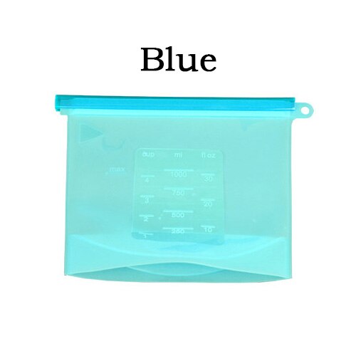 Sacs réutilisables de Silicone, sac frais de Silicone pour le liquide de casse-croûte de légumes de Fruits, micro-ondes: blue / 1000ml