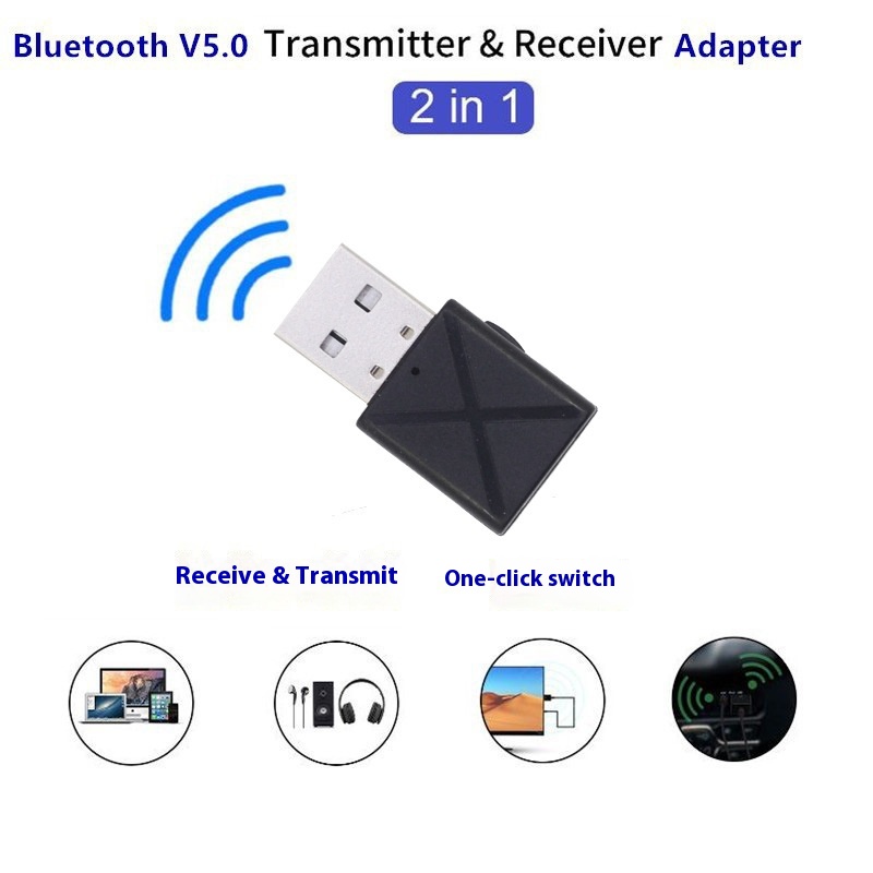 Adattatore Bluetooth 5.0 Ricevitore audio USB Trasmettitore 2 in 1 Altoparlante TV per computer Ricevitore Bluetooth