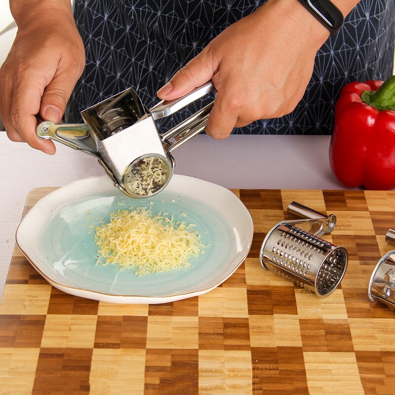 Rallador de queso de acero inoxidable, manivela manual, cuchillas rotativas, triturador de verduras, cocina JA55