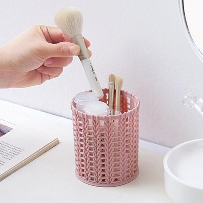 Boîte de rangement pour stylos, bureau creux cylindre, Pot de rangement pour crayons brosse de maquillage porte-stylo maison