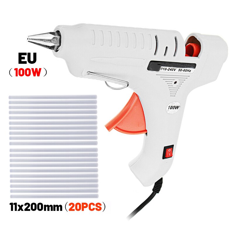 100W Melt Lijmpistool Eu Plug Met 11Mm Lijmstift Temperatuurregeling Industriële Thuis Craft Diy Lijm warmte Gun Repair Tool: With 20Pcs Sticks