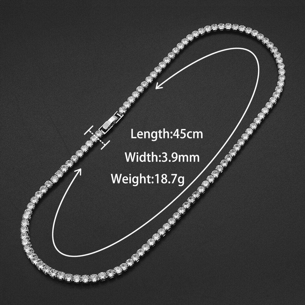 Fantastyczny 4mm 45cm sześcienny cyrkon CZ biodro chmiel tenis łańcuch naszyjnik biżuteria raper ulica impreza biżuteria naszyjnik