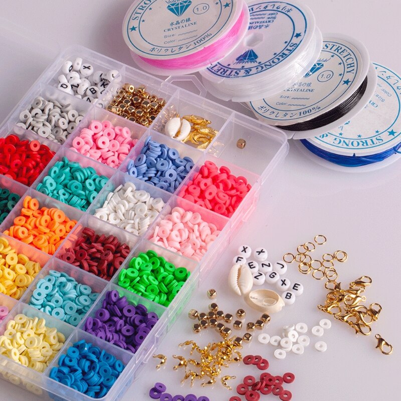 Flat Round Polymer Clay Spacer Beads Set for Jewelry Making Bracelets Necklace Earring DIY Craft Kit with Pendant