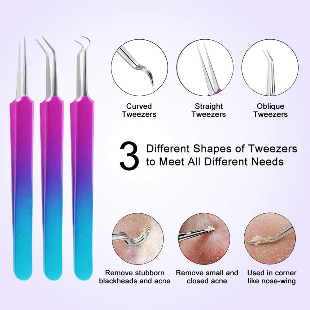 10pcs Acne Removal Tool Kit Pro Blackhead Remover Face Pimple Needle Clip Acne Removal Tool Kit Tweezers Skin Care Tools