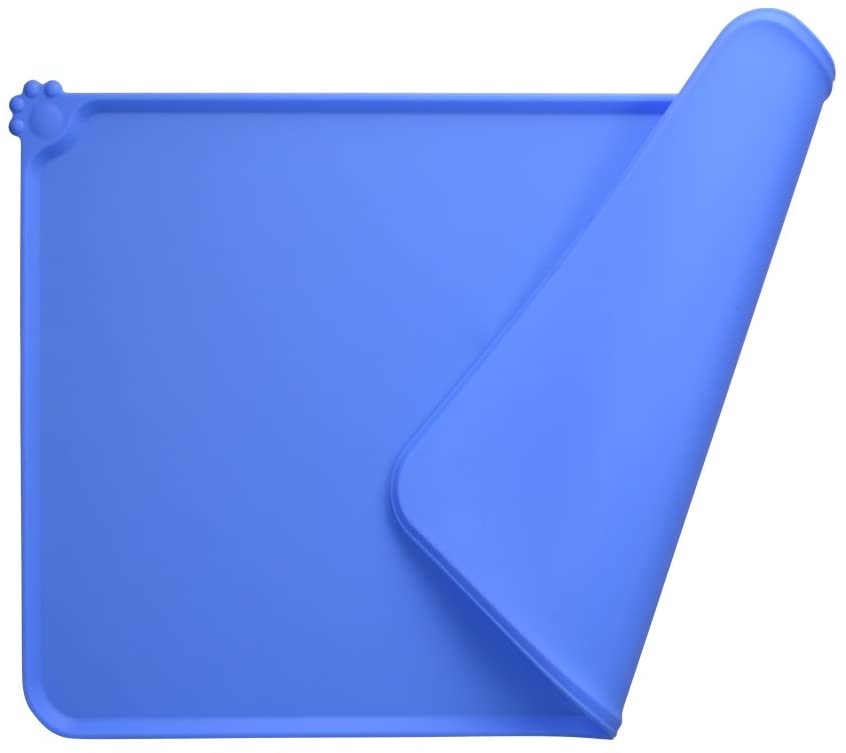 Esteras de silicona para comida de mascotas, bandeja antideslizante, cuenco para gatos y perros, Mantel Individual para perros y Gato, esteras de alimentación impermeables: Azul / 55CMX36CM