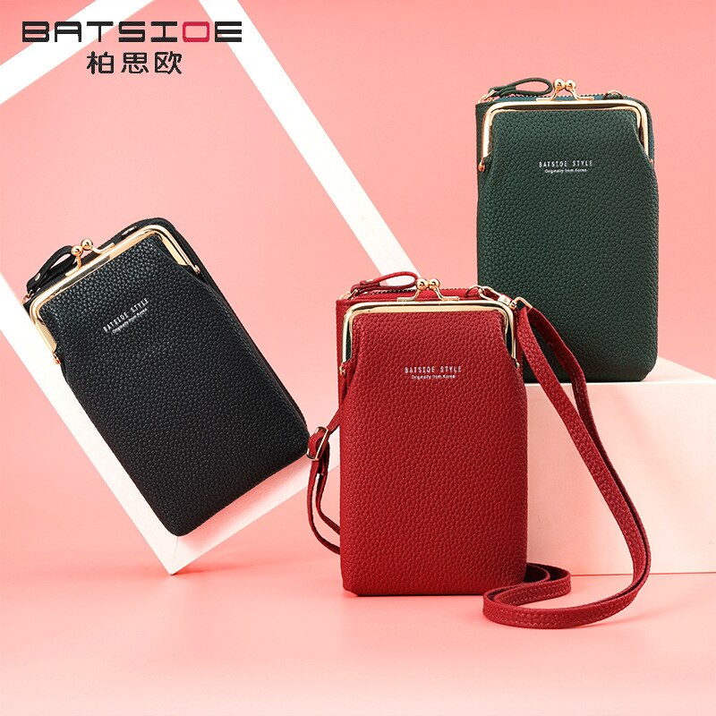 Batsioe-Bolso de teléfono para mujer, Cartera de estilo coreano de gran capacidad, longitud media, informal, con cremallera, bandolera Vertical, novedad de