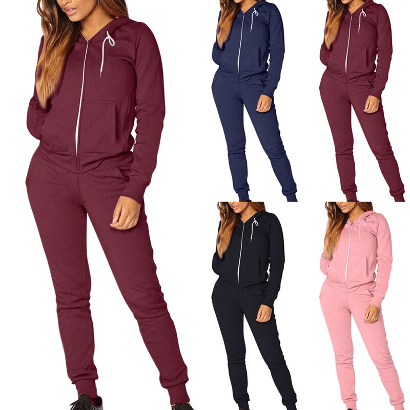 Loozykit Vrouwen Sportwear Set Effen Kleur Trainingspak Sweatshirts Fleece Joggers 2 stuk Running Set Dikke En Dunne Herfst Winter