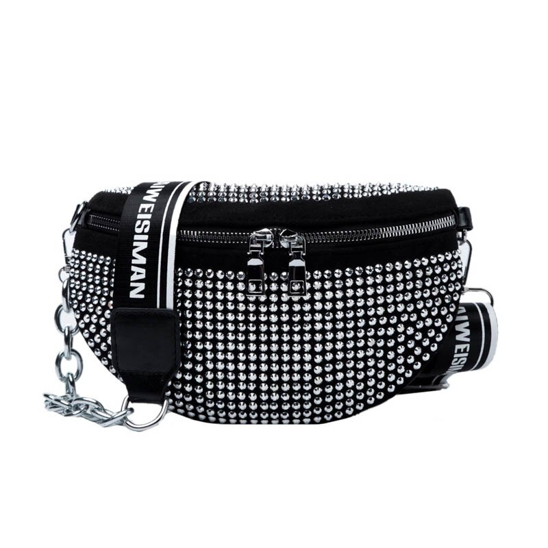 Marsupio Casual da donna con cerniera sul petto cinturino largo borsa a tracolla piccola a tracolla per donna catena in metallo marsupi bolsa feminina: silvery