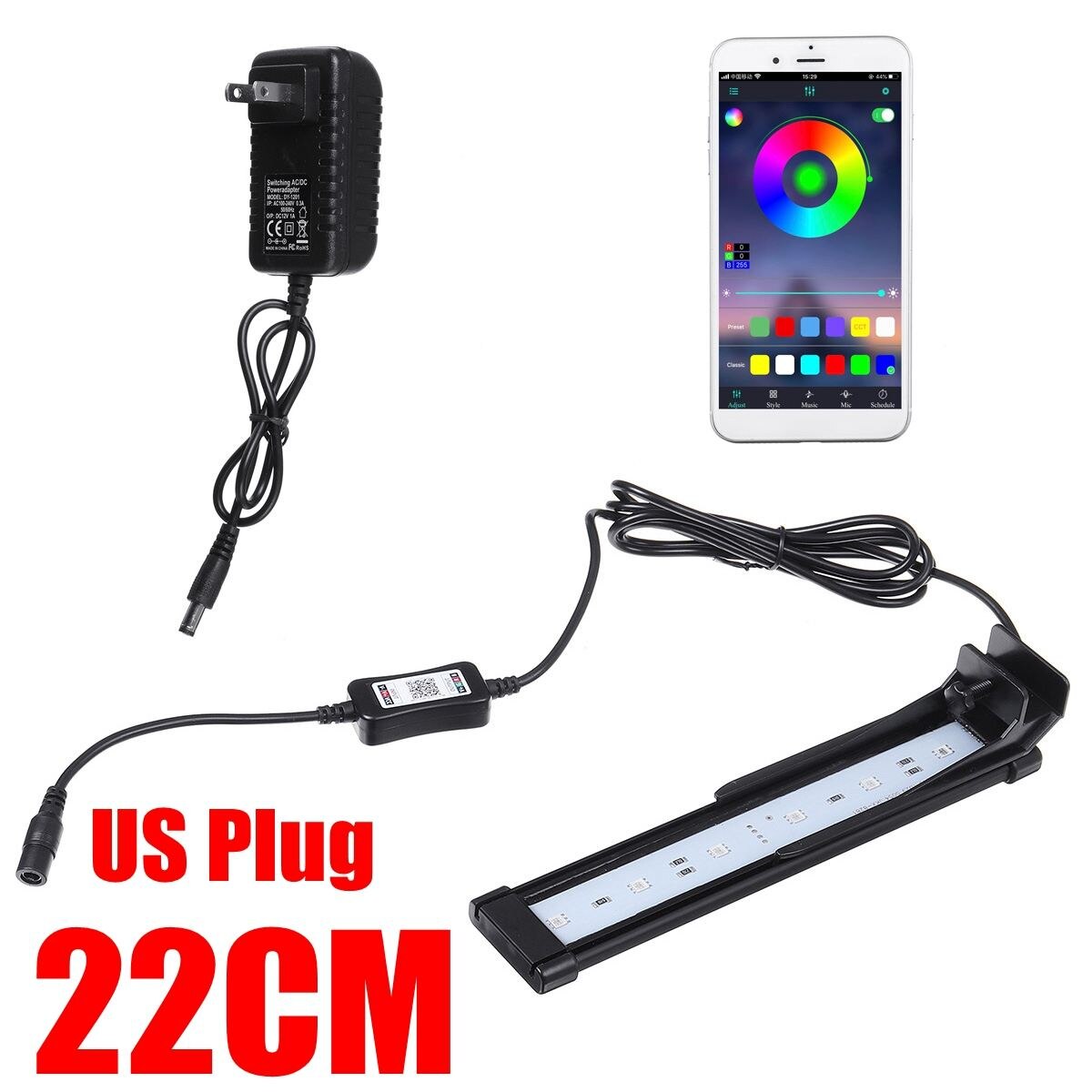 Aquarium Angeln LED Beleuchtung bluetooth APP Regler Aquarium Licht für Aquarium AC110V-240V 22-72cm: 22CM uns Stecker