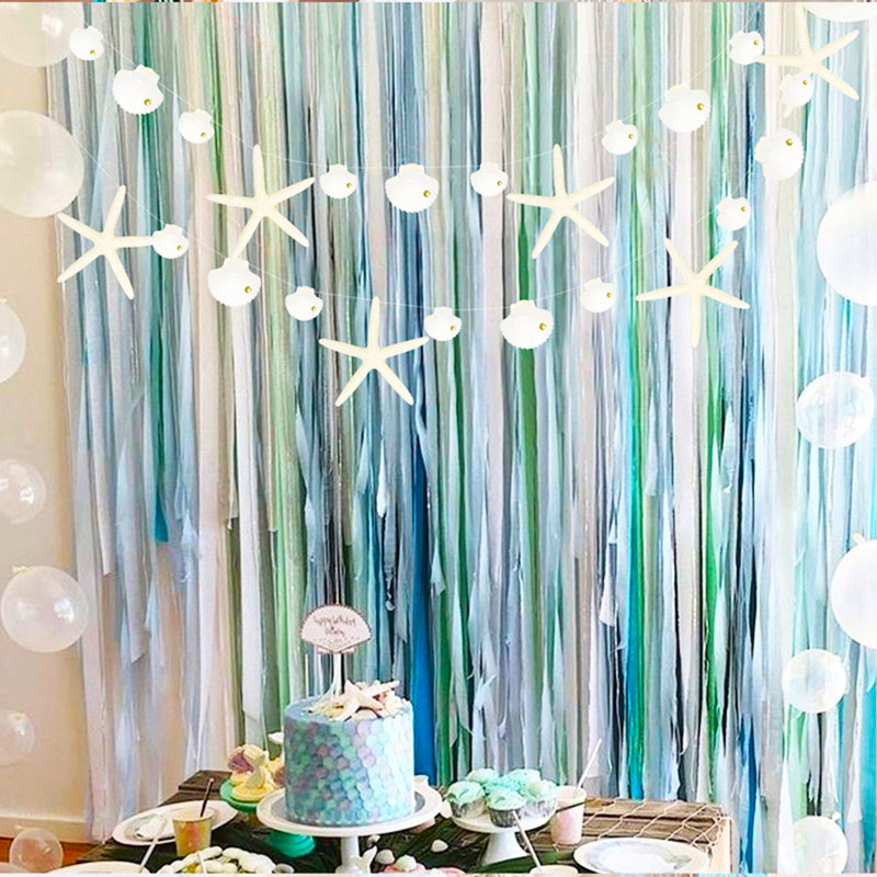 Paper Banner Ocean Mermaid Garland Birthday Decoration Boy Or Girl Baby Shower Wedding Decor Banner Shell Whale DIY Hanging