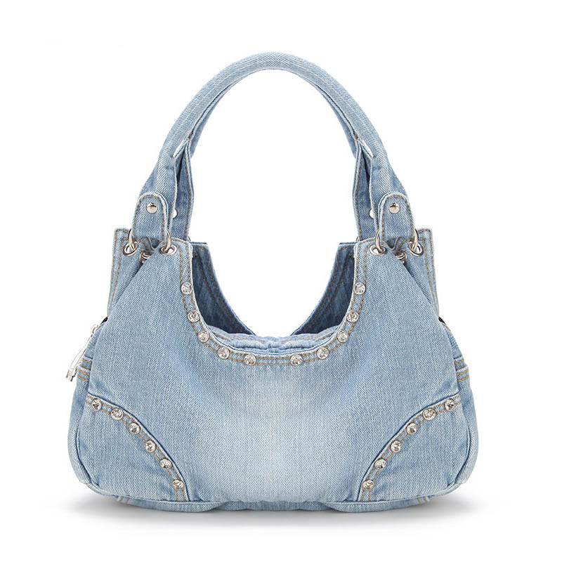 IPinee femmes Denim sacs à main doux de sacs à main avec diamant dames fourre-tout sac Messenger sacs: Bleu ciel