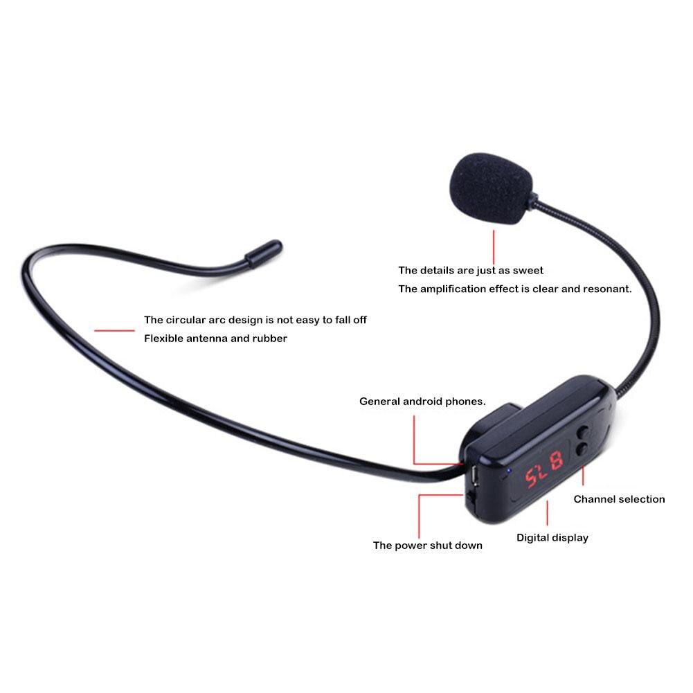 Radiofm Draadloze Headset Microfoon Handsfree Megafoon Mic Voor Luidspreker Onderwijs Vergadering Gids Draagbare Megafoon Radio Mic