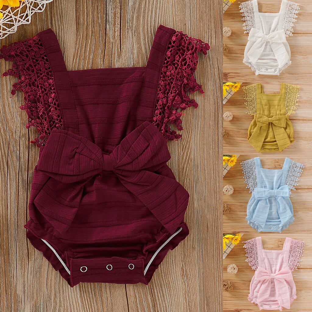 Del bambino Vestiti Della Ragazza 0-18M Body E Tutine Vestiti Per Ragazze Infante Appena Nato Del Bambino Della Ragazza del Ragazzo Solido Dell'arco Del Merletto Vestiti Del Pagliaccetto Della Tuta abiti