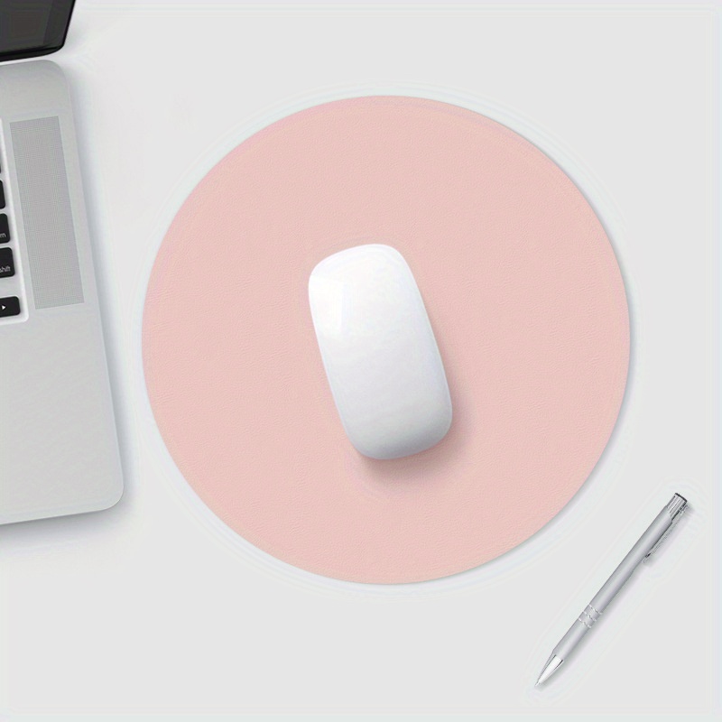 Round Mouse Pad Single-sided Solid Color Universal Non-slip Pad Mouse Pad Suitable for Laptop Office Leather Gaming Mouse Pad: Pink