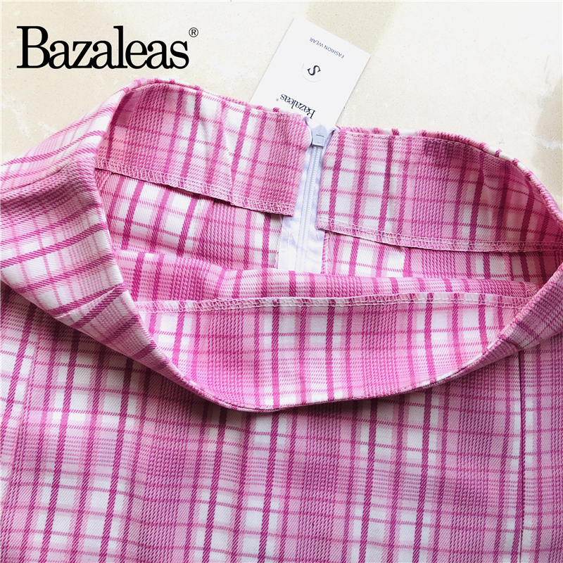 Bazaleas-jupe à carreaux, Mini jupe Tartan blanc rose fendue pour femmes