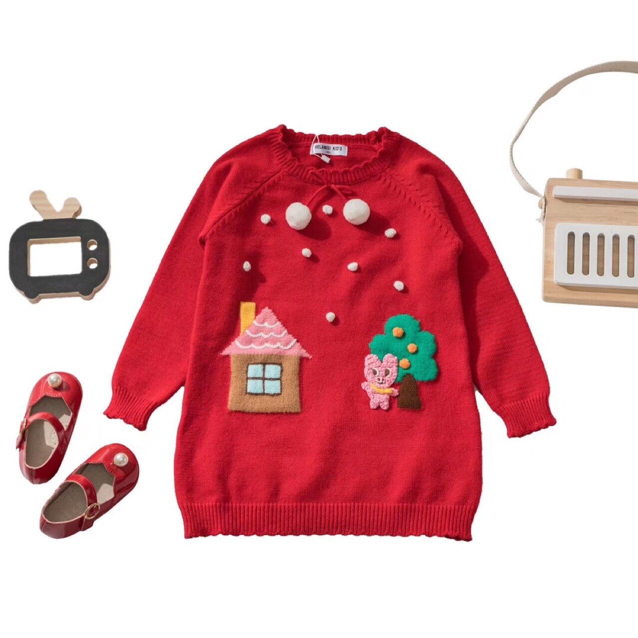 Della ragazza a mano agganciato palla di pelo genitore del maglione del bambino del maglione della ragazza bambini maglioni del bambino del maglione del vestito