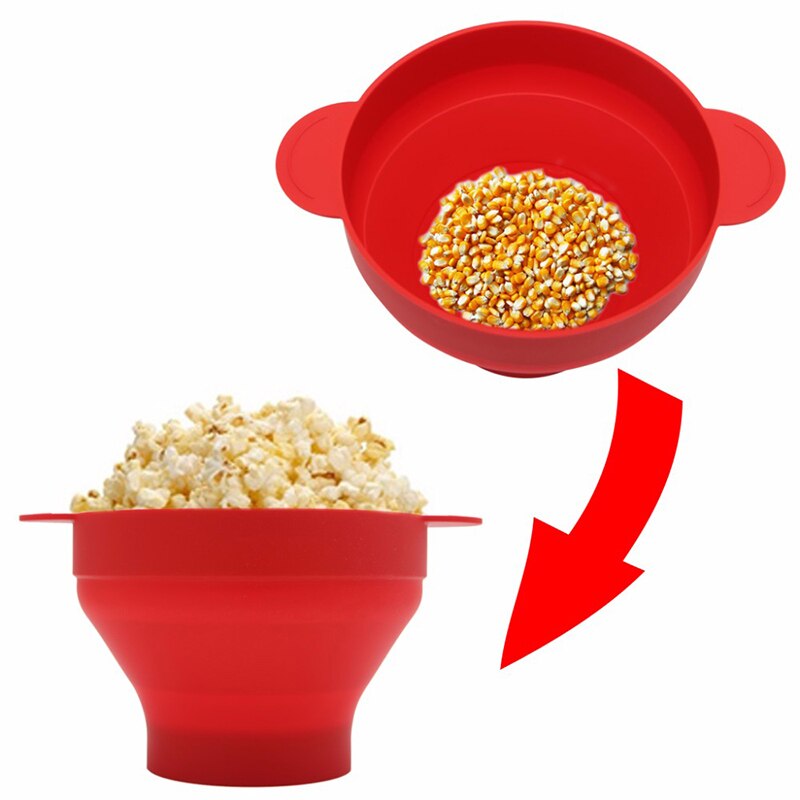 FDA Silicone Red Popcorn bowl Home Microwaveable Pop Corn Maker Bowl Microwave Safe Popcorn Bakingwares Bucket