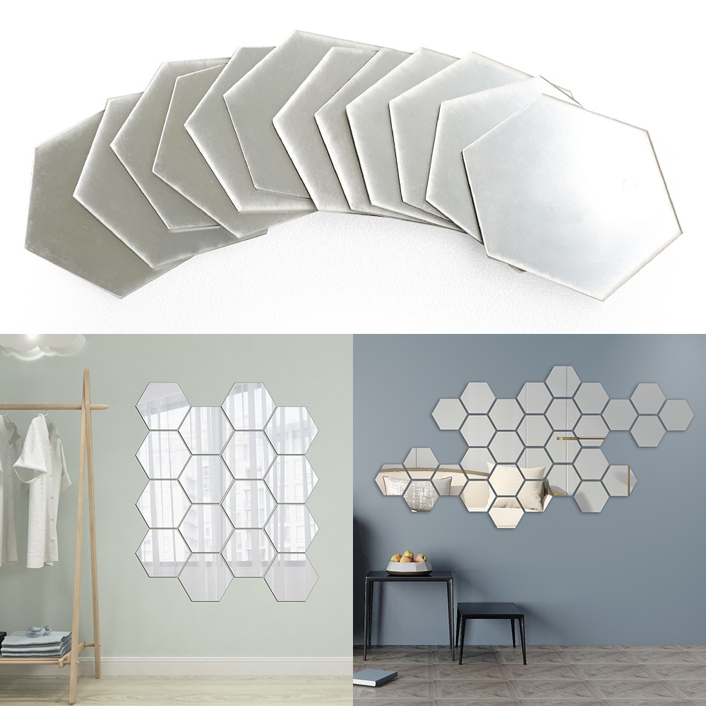 12 pièces/ensemble bricolage 3D miroir autocollant mural hexagone décor à la maison miroir décor autocollants Art mur chambre décoration auto-adhésif autocollants
