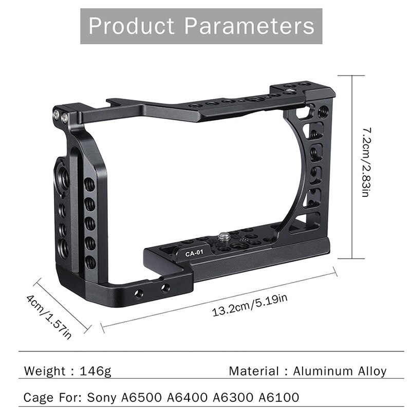 Photography Camera Cage Video Film Movie Making Stabilizer 1/4 inch Screw Cold Shoe Mount for Sony A6500/A6400/A6300/A6100 Camer