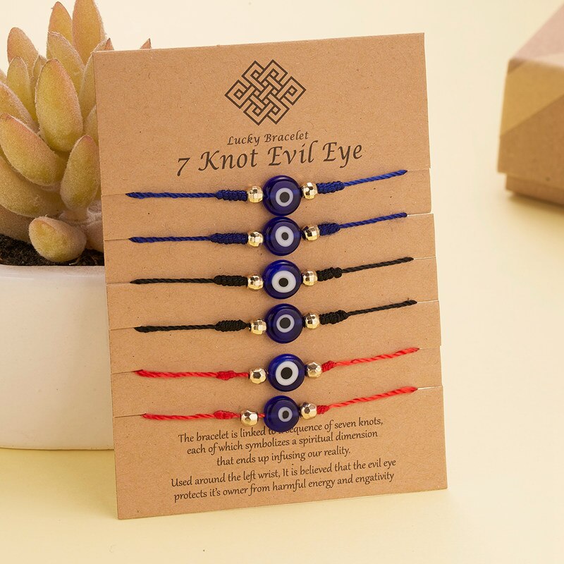 Trendy 6 Stks/set Turkije Evil Eye Knopen String Armband Voor Vrouwen Handgemaakte Geweven Touw Rood Zwart Lucky Vriendschap Kids Sieraden