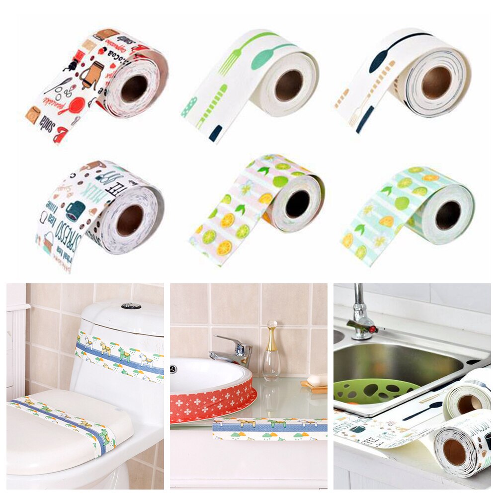 Bathroom Shower Sink Bathtub Seal Tape White Bathroom Kitchen Self-adhesive Waterproof Wall Sticker Cartoon Tape