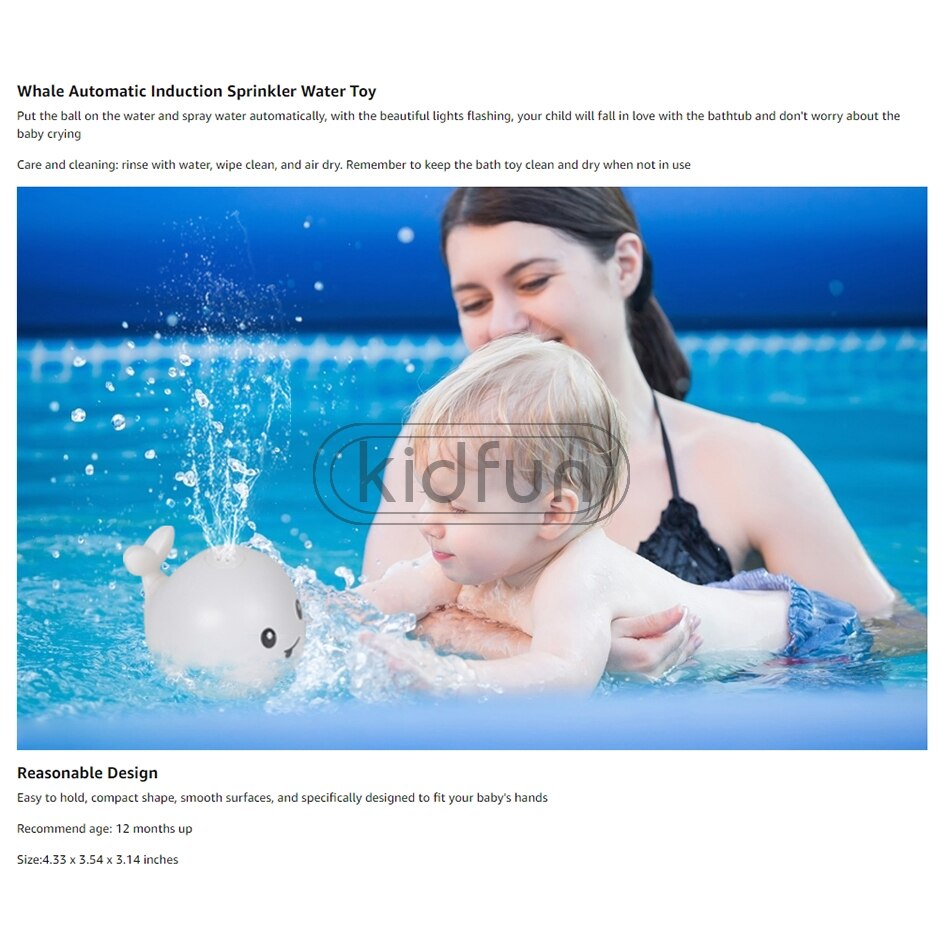 Baby Bath Toys Spray Water Whale LED Light Up Bath Toys for Kids Electric Whale Induction Water Spay Ball Bathroom Bathtub Toys