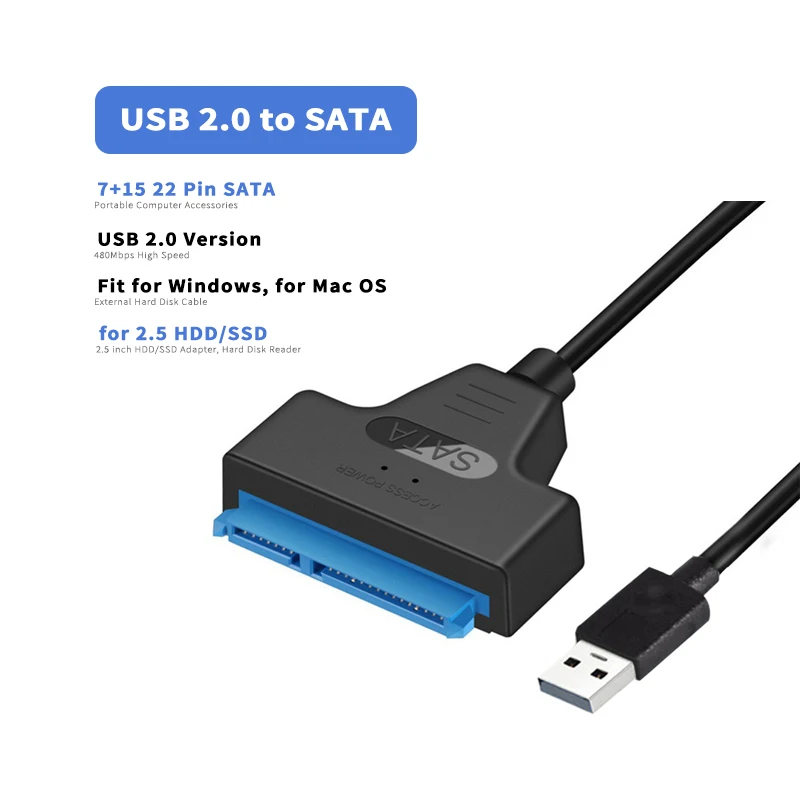 Sata til usb 3.0 / 2.0 /  type c adapterkabel op til  to 6 gbps til 2.5 tommer ekstern harddisk, ssd-harddisk, 22- bens adapter sata iii-kabel: Hvid / 0.2m